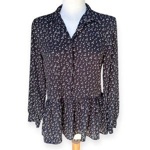 LOFT cherry print peplum hem blouse top M